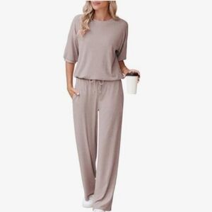 Casual Ribbed Lounge Set in Taupe